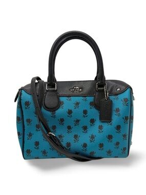 Coach Badlands Mini Bennett Satchel Blue Floral Print Leather Crossbody